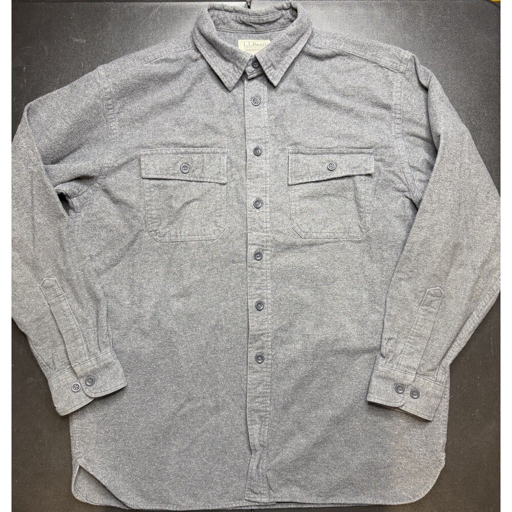 Vintage LL Bean Chamois Cloth Gray Heavy Flannel Button Up Shirt Large